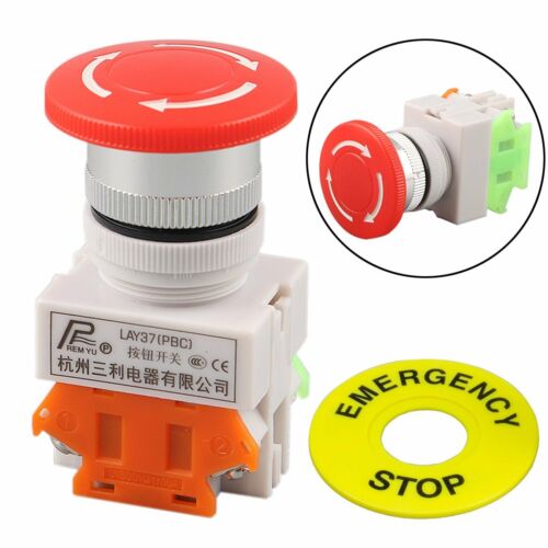 Red Mushroom Cap 1no 1nc Dpst Emergency Stop Push Button Switch Ac 660v 10a